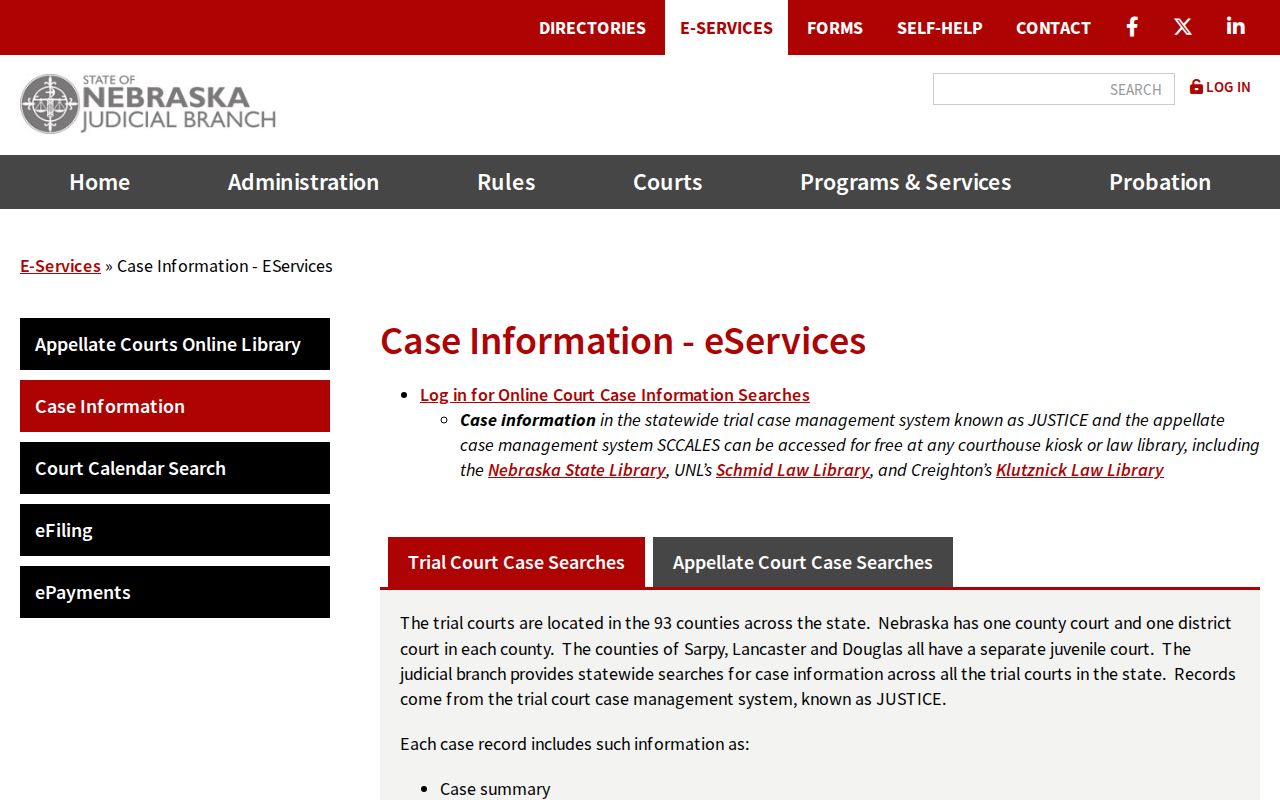 Boyd County case search information through Nebraska Judicial Branch eServices
