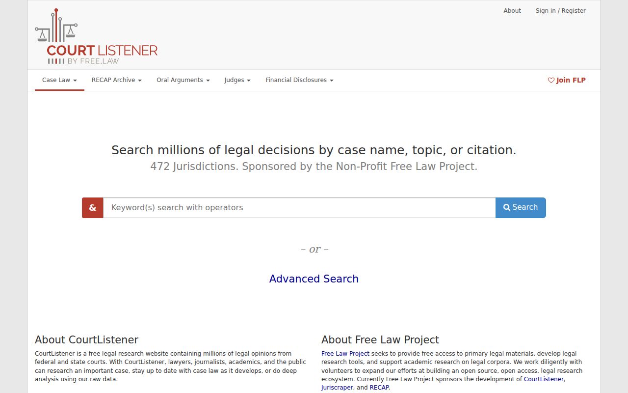 Boyd County case search scope distinction showing the CourtListener source page