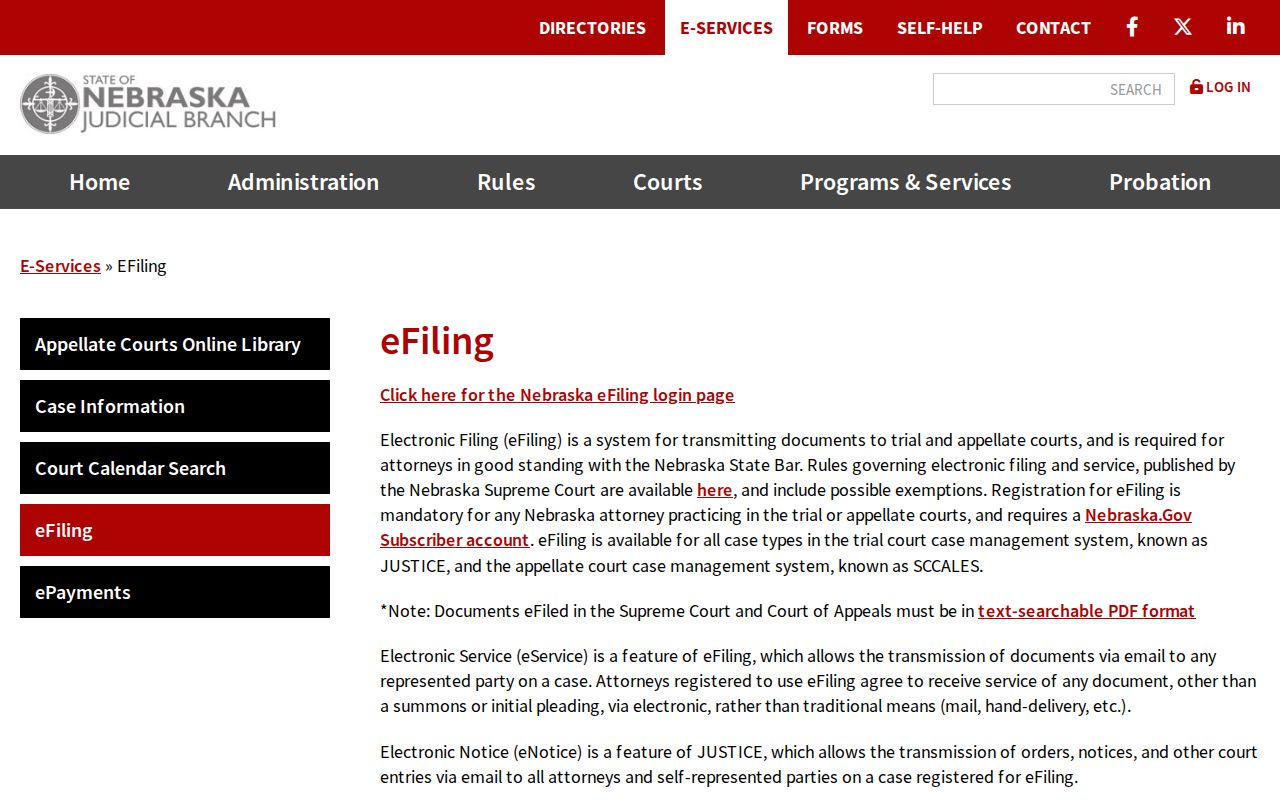 Boyd civil docket Nebraska eFiling information