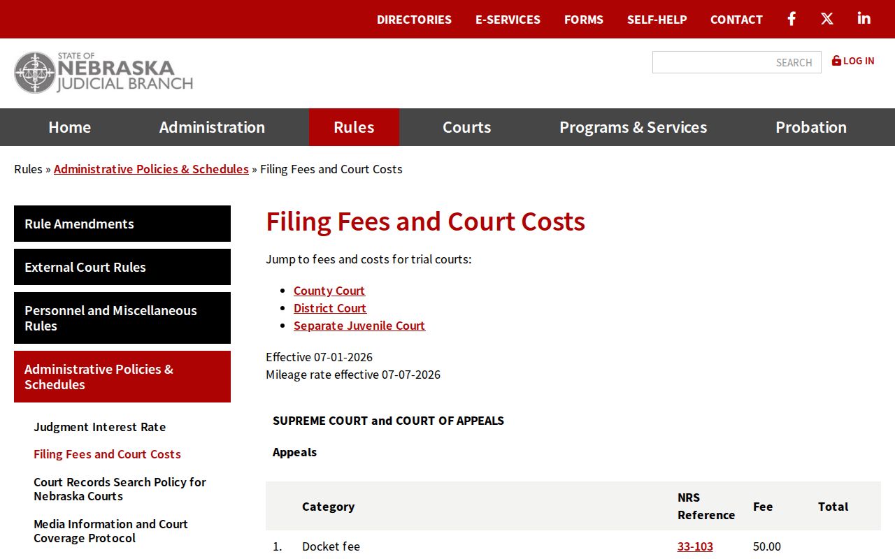 Boyd civil docket county and district fee schedule