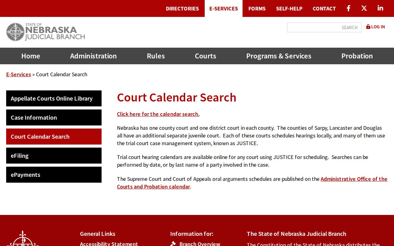 Boyd County court calendar information from the Nebraska Judicial Branch