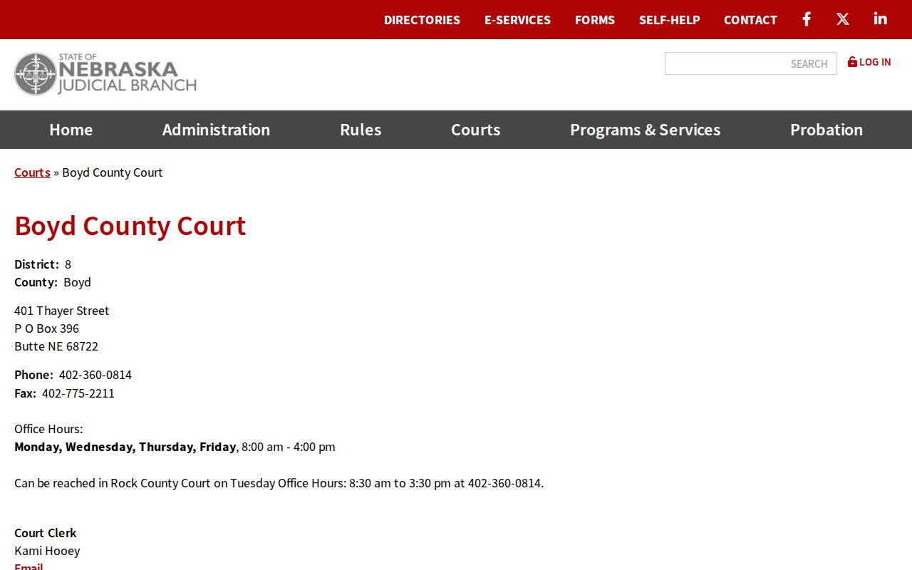 Boyd criminal docket County Court contact card