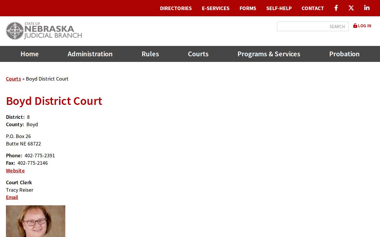 Boyd criminal docket District Court contact card