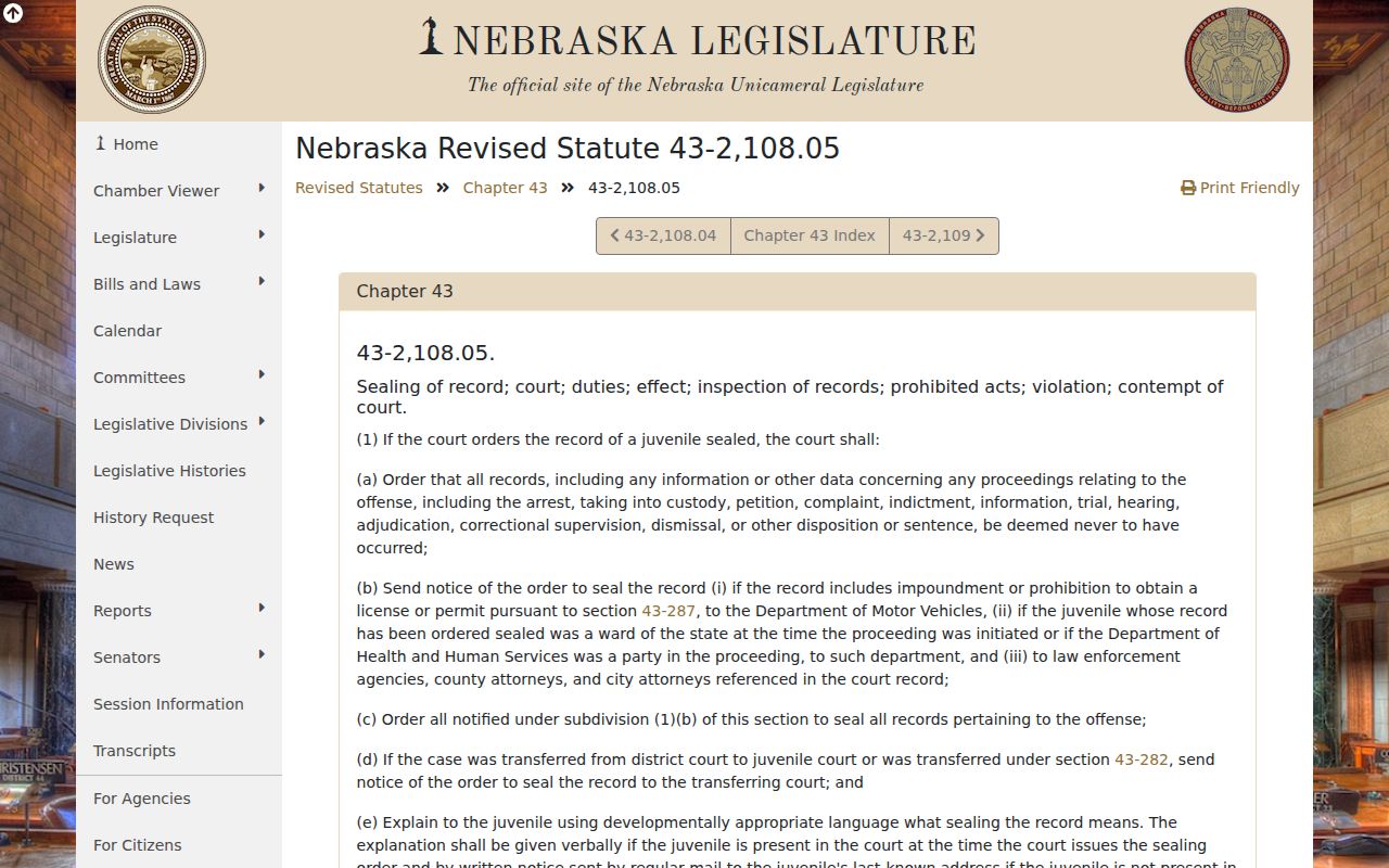 Naper court record access source showing Nebraska juvenile record sealing statute
