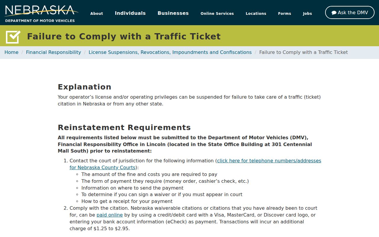 Boyd County traffic court records Nebraska DMV compliance information